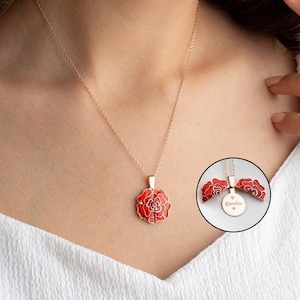 Personalized Rose Secret Message Necklace -Personalized Rose Necklace with Pop-up Message -Personalized Openable Rose Necklace-Rose Necklace