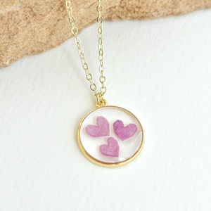 Rose Petal Heart Funeral Flowers Custom (made to order) dried or pressed flower resin MEDIUM gold circle handmade necklace l Unique Gifts l