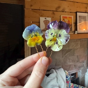 Real Pansy hair pin Flower Pressed Resin Hairclip Boho Floral Hair Accessory Gift for Women Teens